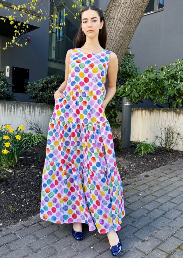 polka dot colourful muslin maxi dress