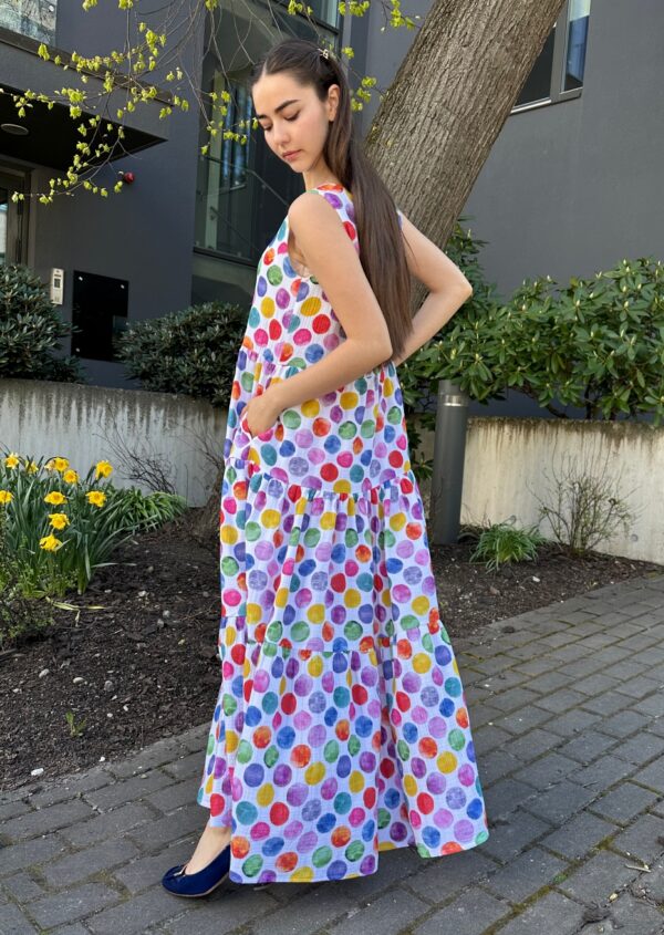 polka dot colourful muslin maxi dress
