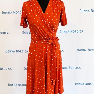 polka dot orange wrap dress