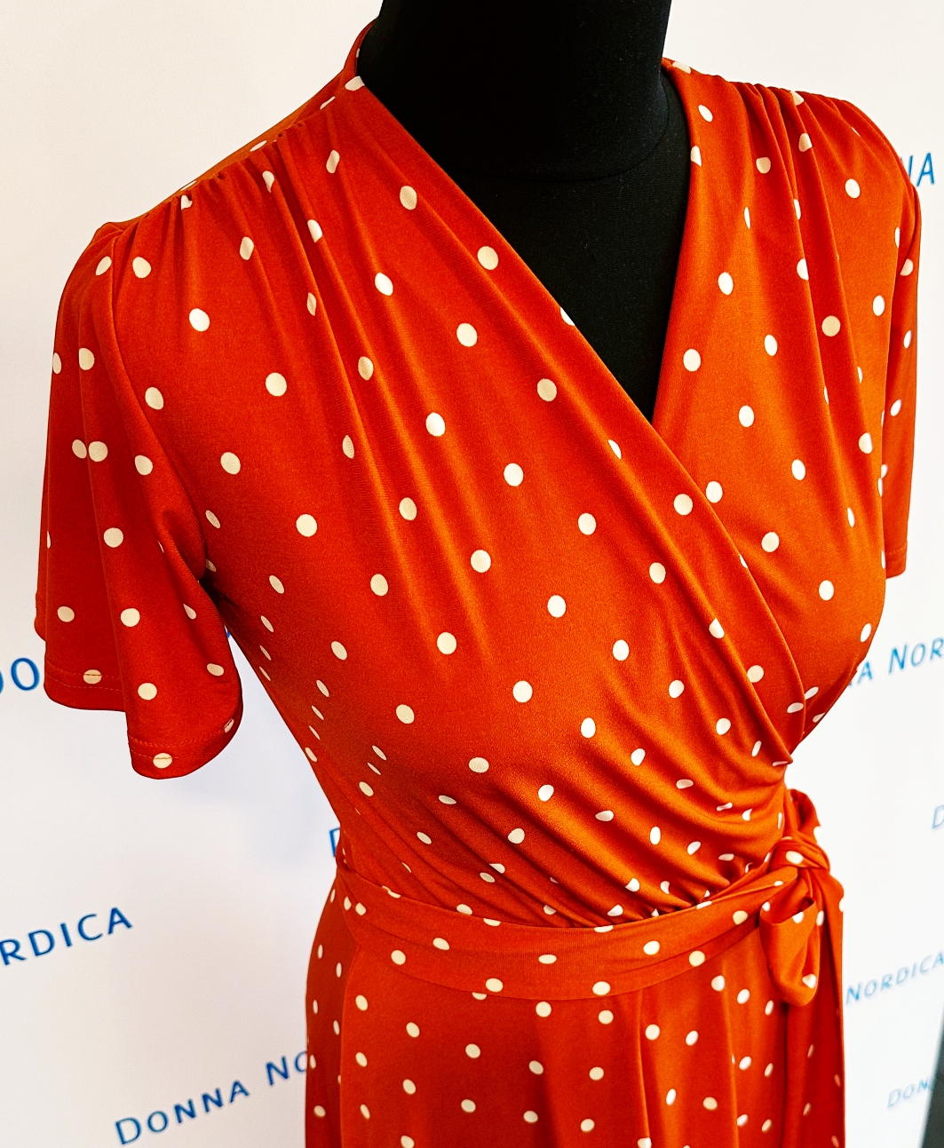 polka dot orange wrap dress