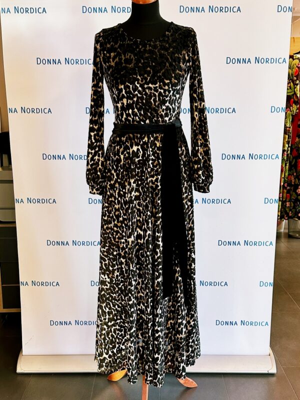 leopard print long velvet dress