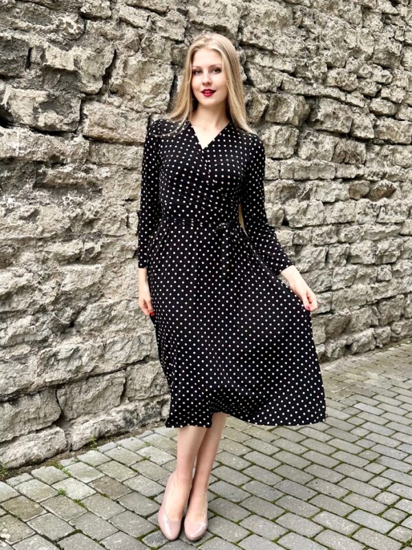 polka dot black midi dress