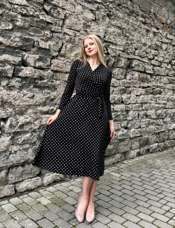 polka dot black midi dress