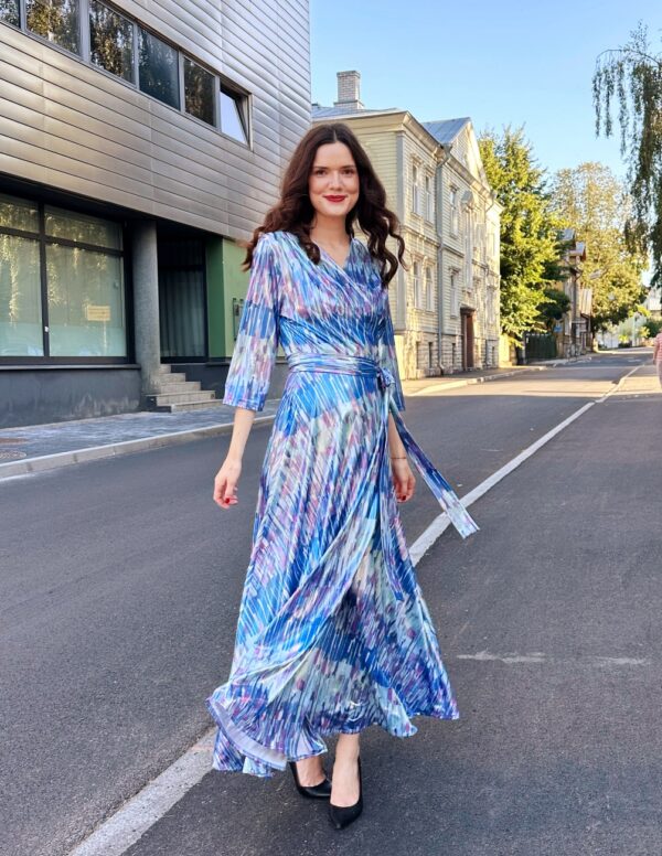 shine water print maxi wrap dress