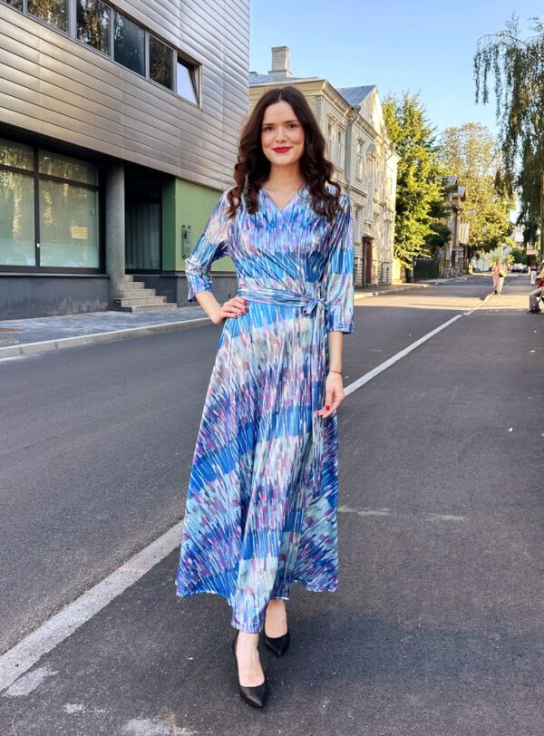shine water print maxi wrap dress