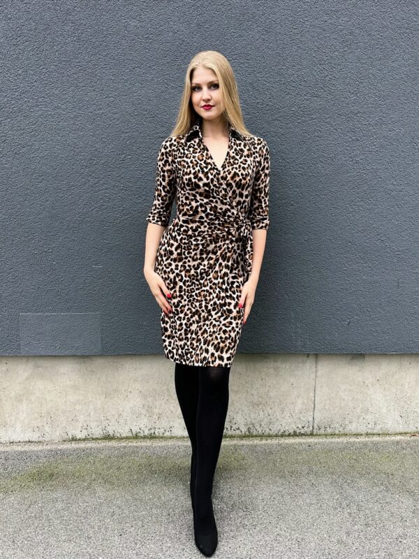 leopard print slim fit short faux wrap dress