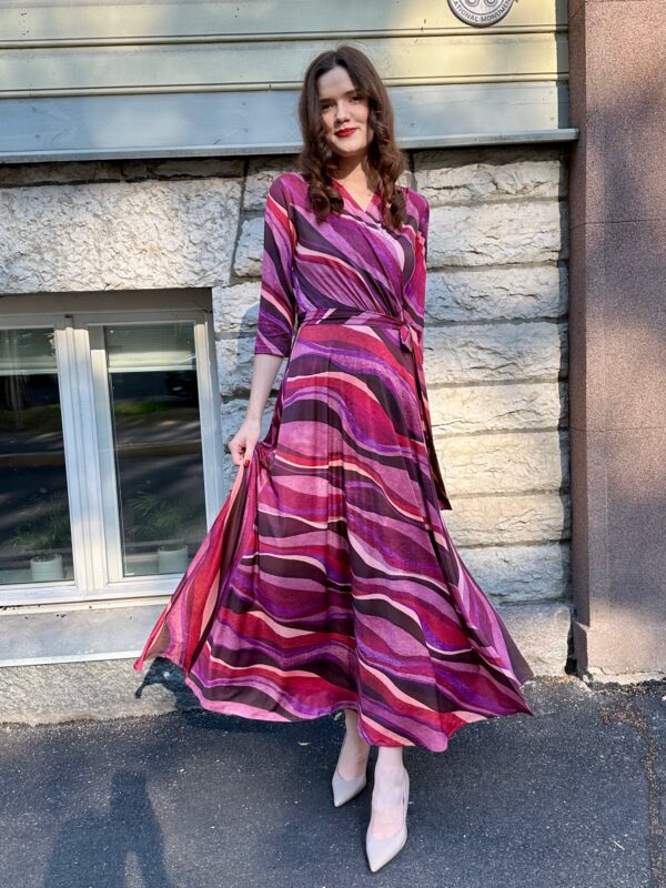 pink aurora print wrap dress