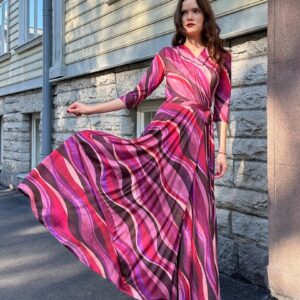 pink aurora print wrap dress