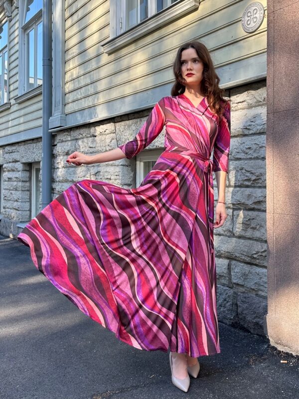 pink aurora print wrap dress