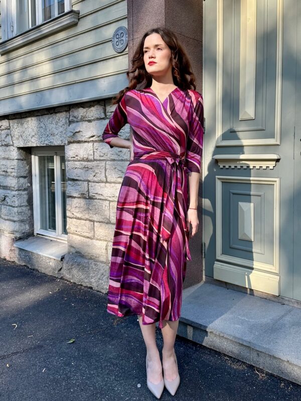 aurora print wrap dress midi