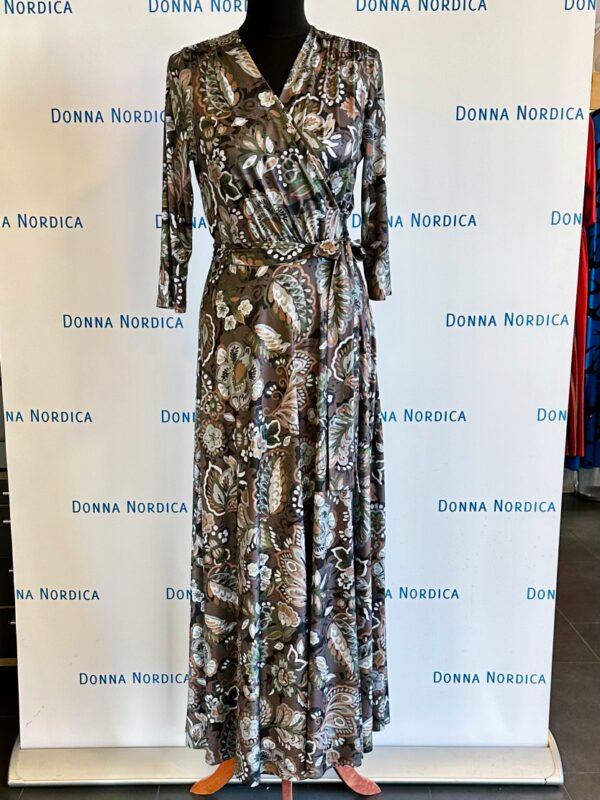 wrap dress secred garden gray beige